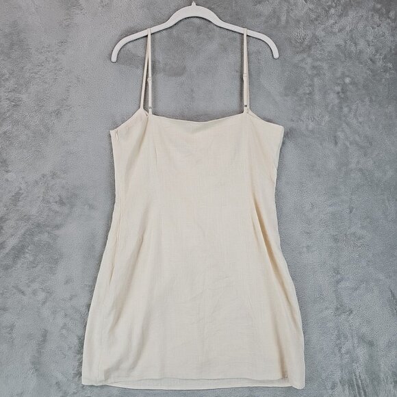 Nasty Gal I Live For The Sun Linen Mini Dress Womens Size 10 Cream Square Neck - Picture 2 of 11